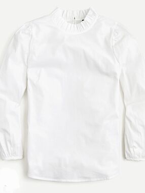 J.CREW White Organic Poplin Cotton High Ruffle Neck Minimalist Long Sleeve Top M